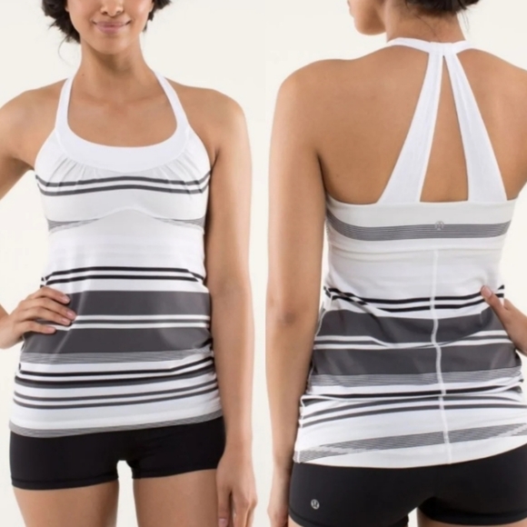 Lululemon Scoop Me Up Tank In Grey/White Stripe Size 6 🩶🤍🩶 - Picture 1 of 8